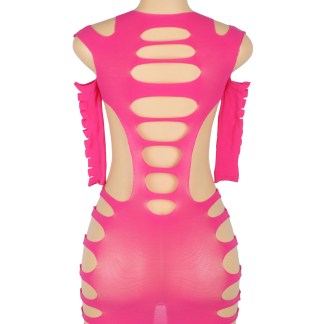 Rose Long-Sleeve Hollow Out Bodystocking - Rose - XS-M