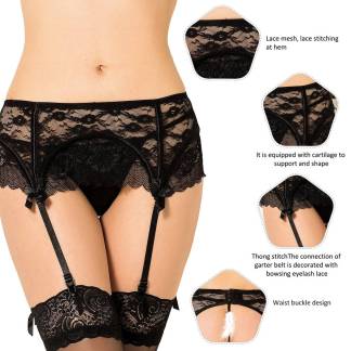 Black Lace Garter Panty - as shown - S/M