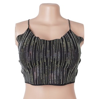 Black Rhinestone Backless Short Camisole - Black - M
